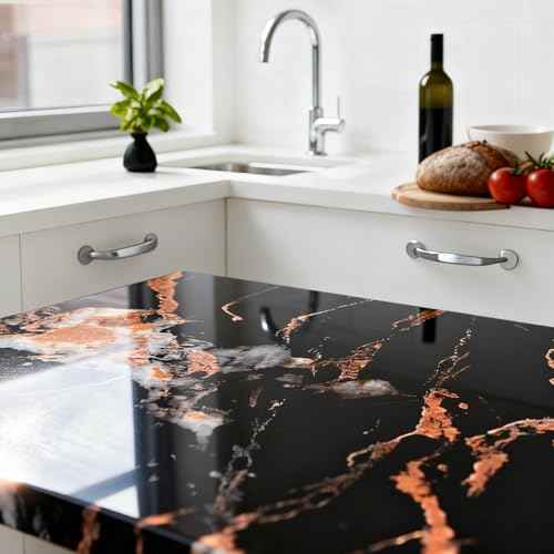Black White Marble Contact Paper for Countertops, 15.7" X 39.3" Peel and Stick Glossy Marble Granite Wallpaper, Vinyl Self Adhesive Contact Paper for Cabinet Countertop Shelf Kitchen Appliances