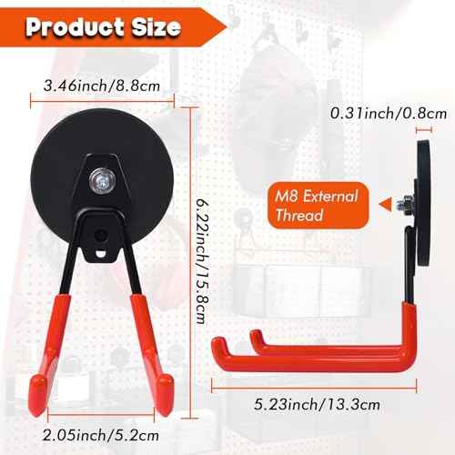 Heavy Duty Large Magnetic Hooks ? Strong Storage Utility Magnet Hook with Anti-Slip Rubber Coating for Power Tools, Garden Equipment, Pegboard, Garage & Workshop Use - 2 Pack