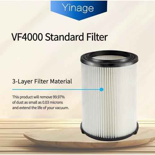 VF4000 Replacement Filter for 72947 Wet Dry Vac 5 to 20-Gallon 6-9 Gal Husky Craftsman 17816 Vacuum Compatible WD5500 WD0671 RV2400A RV2600B Washable & Reusable Replace VF4000 Filter (4 Pcs)