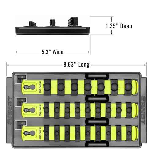Ernst Manufacturing 8-Inch Socket Boss, 3-Rail Socket Tray, HI-VIZ - 1/4", 3/8" & 1/2" Drive Twist-Lock Organizer, Made in the USA