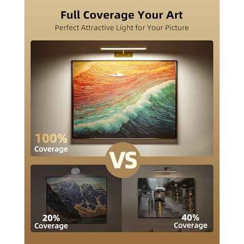 EZVALO Picture Light for Wall, 4800mAh Rechargeable Wireless Remote, Dimmable Magnetic LED Art Display Light with 3 Color Temperatures, for Gallery, Living Room, Bedroom, Hallway (Gold-2Pack)