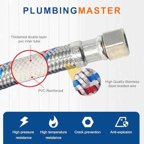 [10-Pack] PLUMBINGMASTER Faucet Hose,Faucet Supply Lines (3/8" Comp x 1/2" FIP), Certified Safe Supply Lines for Bathroom Faucet (24 inch)