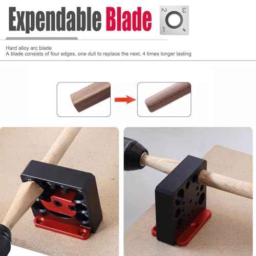 Dowel Maker Jig Kit Imperial 5/16 3/8 7/16 1/2 9/16 5/8 11/16 3/4in Adjustable 8 Holes Carbide Inserts Dowel Maker Jig Tool Woodworking Round Rod Auxiliary Tool for Electric Drill