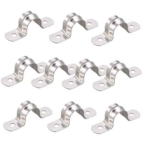 AKIHISA Pipe Clamps, 10 Pcs U Tube Strap Clamp, 304 Stainless Steel 2 Hole Pipe Bracket, ID 7/9Inch(20mm)