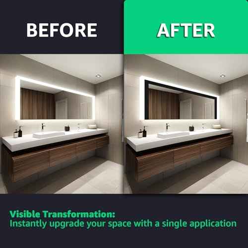 LONGKING 32ft x 4.2in Black Mirror Tape Border, Peel and Stick Mirror Border for Bathroom, Waterproof PVC Wallpaper, 393x4.2 in