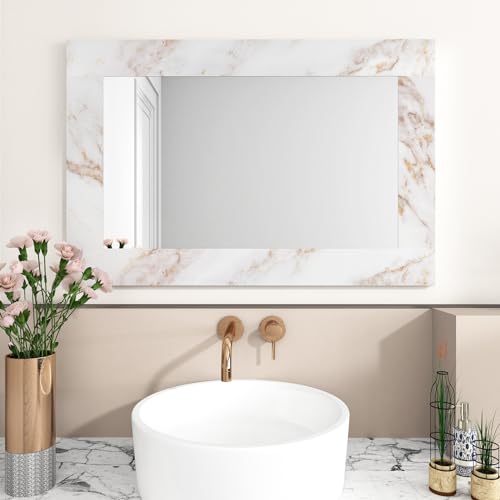 Wallercity Matte White/Gold Marble Print Wallpaper Border Roll for Mirror Frame Peel and Stick Wallpaper Border Stickers Board Trim Moulding Sticker Marble Contact Paper for Wall Decor 3.94''x197''