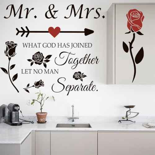 Mr. and Mrs. Wall Decor Sticker Peel and Stick Wedding Sayings Art Lettering Stickers Vinyl Wall Decal Wedding Anniversary Decor Bedroom Living Room Home Decorations.