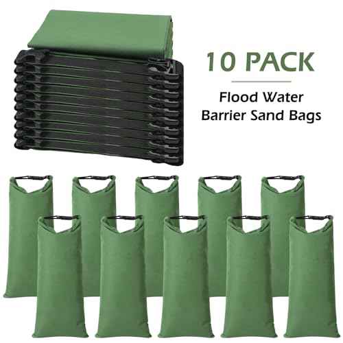 Windyun 10 Pcs Flood Water Barrier Sand Bags for Weight, 11 x 28" Thickened Long Canvas Flood Protection Sand Bags with Insert Buckle for Home Window Door Basement Garage