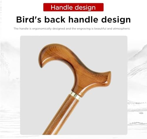 GUYUE Handmade Wooden Walking Cane for Men and Women Ergonomic Wood Cane for Seniors Better Rubber Tips - 37 Inches