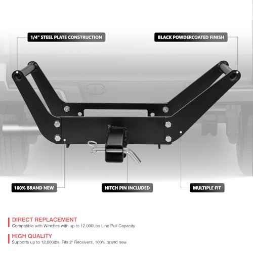 DNA MOTORING Cradle Winch Mount Mounting Plate Foldable for 2" Class IV Hitch Receivers, Up to 12,000Lbs Capacity, Powder Coated Steel, Tow-Mount