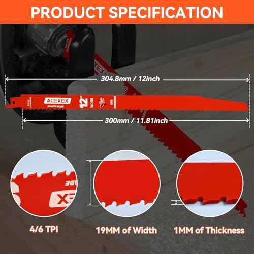 10 Pack 12 Inch 4/6 TPI Reciprocating Saw Blades for Wood and Nail-Embedded Wood Cutting, Bi-Metal Sawzall Blades for Cutting Nail and PVC Pallets etc, for Diablo Sawzall Blades DS1212BW5