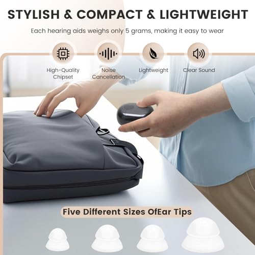Hearing Aids Hearing Amplifiers for Seniors Rechargeable with Noise Cancelling Hearing Aid Loss Amplifier Seniors and Adults with Charging Case-Black