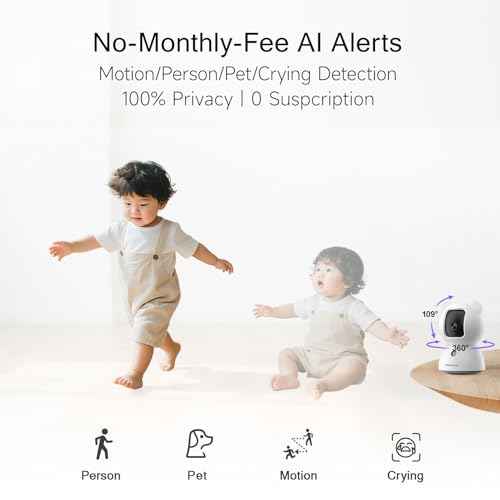 2.5K Indoor Camera 2pack, Non-Subscription AI Person/Pet/Cry Detection, 4MP Pet/Dog/Cat/Baby Camera w/Phone App, Pan Tilt 2.4GHz WiFi Cameras for Home Security, Night Vision, Full Duplex 2-Way Audio
