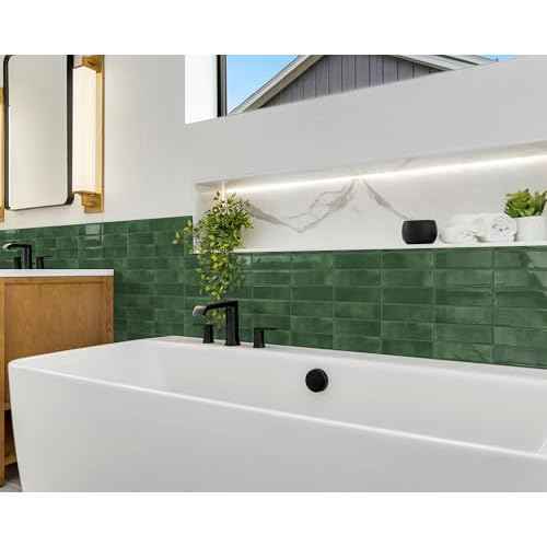 DEWOO 20-Sheet Peel and Stick Subway Backsplash Green Kitchen Bathroom Rectangle Self Adhesive Wall Tile Brick (12"¡¿12")