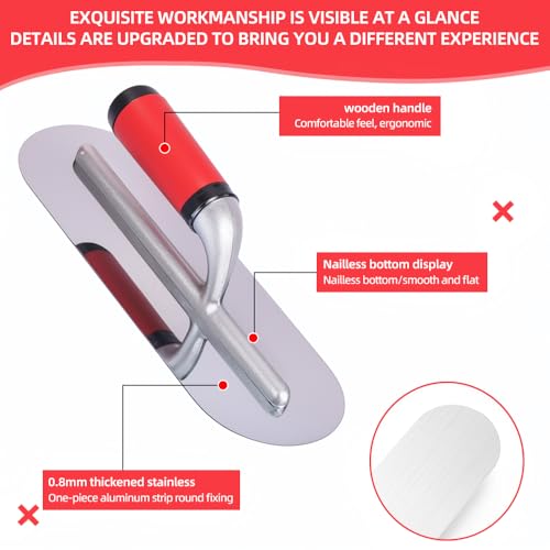 3PC Aluminum Pool Trowel Set (12"x4" & 14"x4" & 16"x4") Stainless Steel Finishing Trowel Tool for Concrete, Cement, Drywall, Plastering, Masonry Leveling