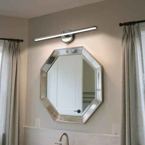 Vanity Light with On Off Switch,24 inch LED Light Vanity Bar for Bathroom Vanity Light Bar Brushed Aluminum,Modern Wall lamp Over Mirror with Pull Chain Switch