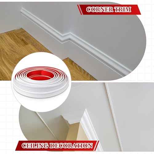 32.8ft Peel and Stick Molding Chair Rail Panel Flexible Wall Molding Trim Self Adhesive Panel Moulding for DIY Home Wall Protection Cabinet Border Mirror Frame(1.6 Inch X 32.8 ft,White)