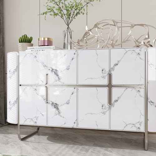 CRE8TIVE Glossy Silver Grey White Marble Contact Paper for Countertops Waterproof Marble Wallpaper Peel and Stick Counter Top Stick Paper 12"x80" Self Adhesive Removable Wallpaper for Kitchen Cabinets