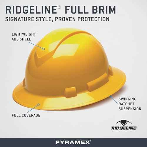 Pyramex Ridgeline Full Brim Hard Hat 4 Point Ratchet Yellow