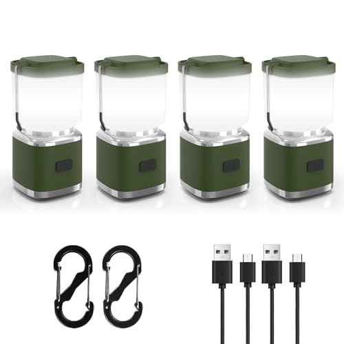 LED Camping Lantern Rechargeable, 2000LM Small Camping Lights Lantern with Redlight&20Hours Runtime&Stepless Dimming, Hurricane Emergency Lights for Power Outages, Waterproof, Camping Essentials,4pcs