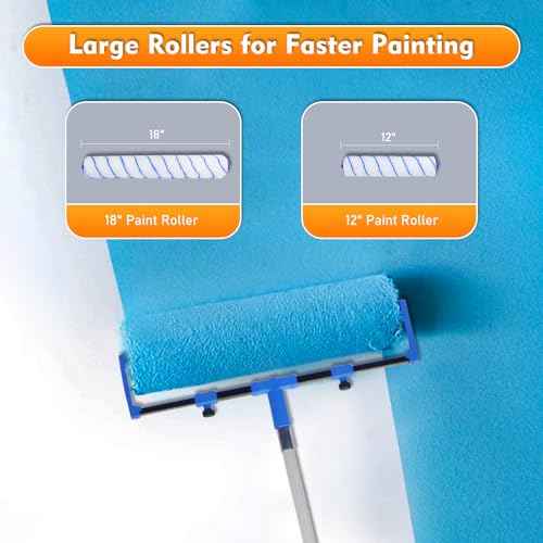 Paint Roller Kit, 12PCS Painting Set, 18 inch Paint Rollers Disposable Paint Tray Liners and Roller Covers, 21.26~47.64in Extension Pole, Large Paint Rollers(Gloves Included)