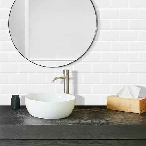 DEWOO 20-Sheet White Peel and Stick Subway Tile Backsplash Self Adhesive Brick Stickers for Kitchen Bathroom Wall (12"¡¿12")
