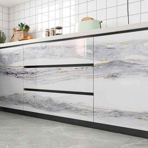 FunStick Gold White Marble Countertop Contact Paper Waterproof Marble Contact Paper for Countertops Cabinets Removable Marble Wallpaper Peel and Stick Countertops for Kitchen Bathroom Table 15.8"x80"