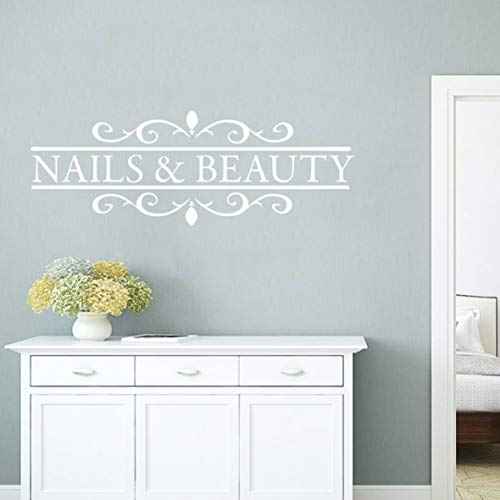 Beauty Salon Wall Sticker ? Nails & Hair Polish Bar Vinyl Art, Removable Window Mural Decor for Hair and Nail Salon, Stylish Interior Art for Beauty Shops LY1259 (White)