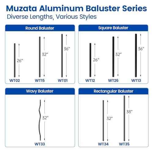 Muzata 25Pack 32'' Aluminum Deck Balusters Facemount Rectangular Railing Metal Spindles with Screws Stair Porch Staircase Deck Spindles for Wood and Composite Fencing WT34