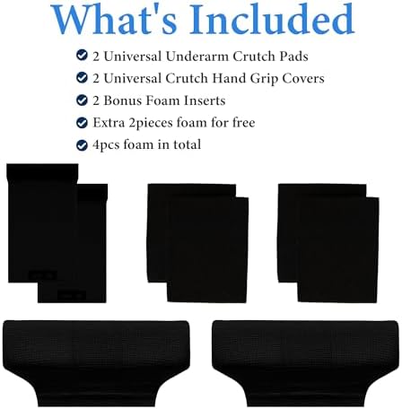 SPRING SEAON Crutches Padding Ice Silk Waffle Pattern Universal Crutch Pads for Armpits and Hand Grips Pads for Crutches Underarm Crutch Cushions Crutch Covers Pillows Crutch Accessories (Black)