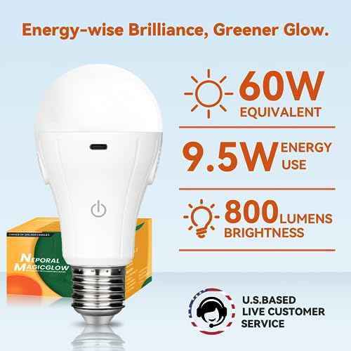 Neporal MagicGlow Rechargeable Light Bulbs with Remote, 3 Colors Shift + Stepless Dimmable Battery Light Bulbs, USB Rechargeable, A19, Up to 24 Hours
