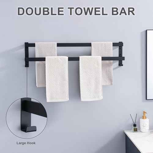 Double Towel Bar Towel Racks for Bathroom, Bath Towel Holders Wall Mount, Stainless Steel Towels Shelves Towel Rail, 2-Tiers (Matte Black, 32 Inches)
