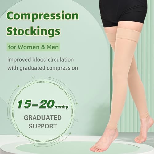 Compression Stockings for Women & Men, 15-20 mmHg Thigh High Compression Socks Graduated Compression for Edema Varicose Veins, Running, Hiking, Cycling, Travel, (Footless)