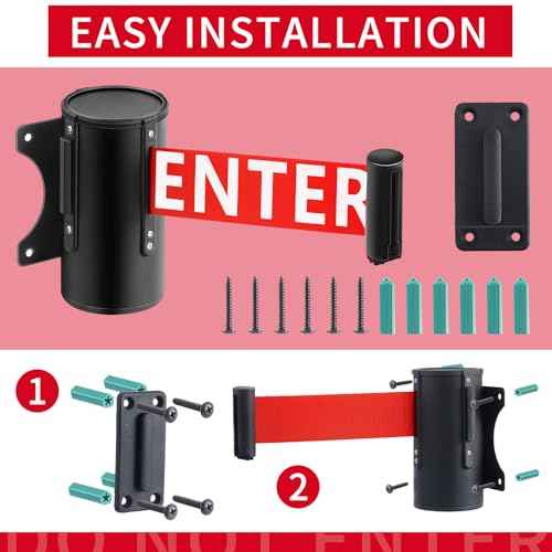 Landical 2 Pcs Fixed Wall Mount Retractable Barrier Belt DO NOT Enter Sign Safety Belt Barrier Rope with Braking System Locking Button for Crowd Control Parking