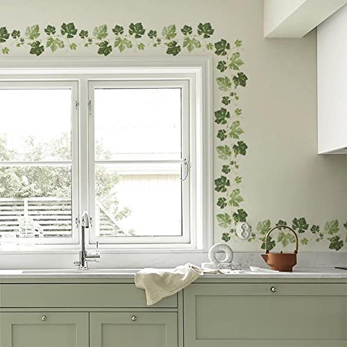 Green Vine Wall Stickers, Evergreen Ivy Leaves Hanging Tree Vine Wall Decals Peel and Stick for Living Room Bedroom Sofa TV Backdrop Wall Decoration