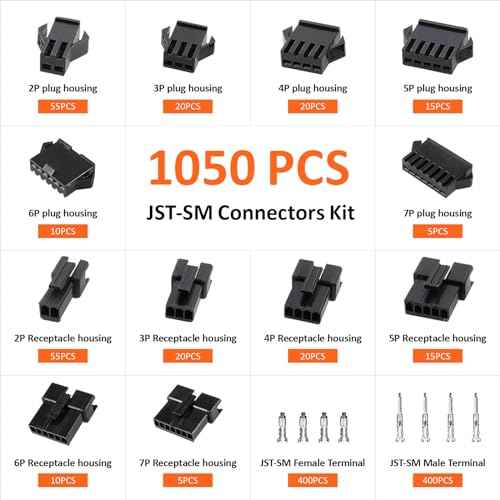 Preciva Crimping Tool Connector kit, 1050Pcs JST-SM Connectors Set, AWG28-18/0.08-1mm©÷ Ratcheting Crimper Tool for Dupont, Molex, ATX, JST Series