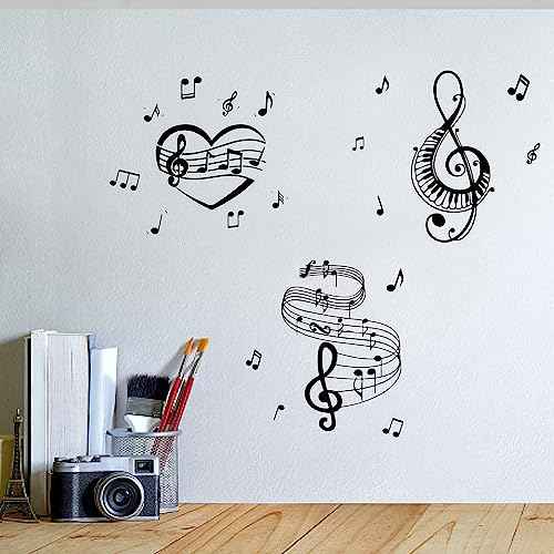 CRASPIRE 8 Sheets Musical Note Wall Stickers PVC Waterproof Self-Adhesive Window Decals Piano Guitar Heart Peel and Stick Removable for Classroom Home Decoration Bedroom Bathroom Wall Art