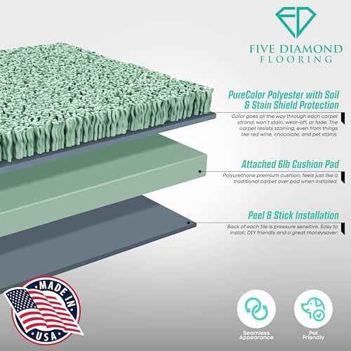 Feather Peel and Stick Carpet Tiles, Attached Cushion, Easy DIY Install, Soft Residential Carpet, American Made, Seamless Appearance, Plush (10 Tiles - 22.5 Square Feet) (Dovetail, 18x18)