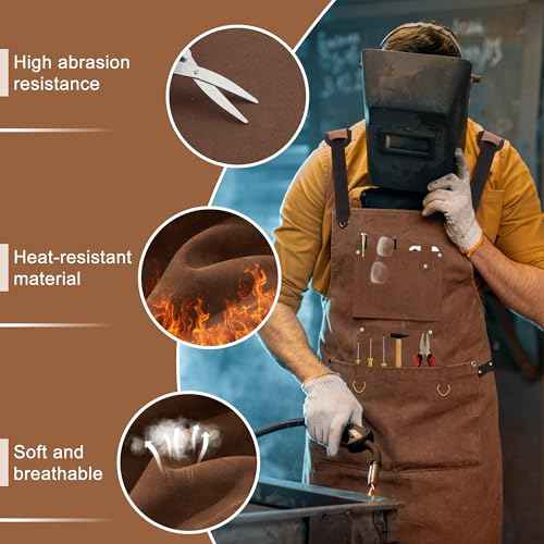 DF DUALFERV Leather Aprons for Men, Heavy Duty Leather Work Apron, Heat- & Flame-Resistant Shop Apron, Woodworking Apron, with Strengthened Pockets and Robust Stitching