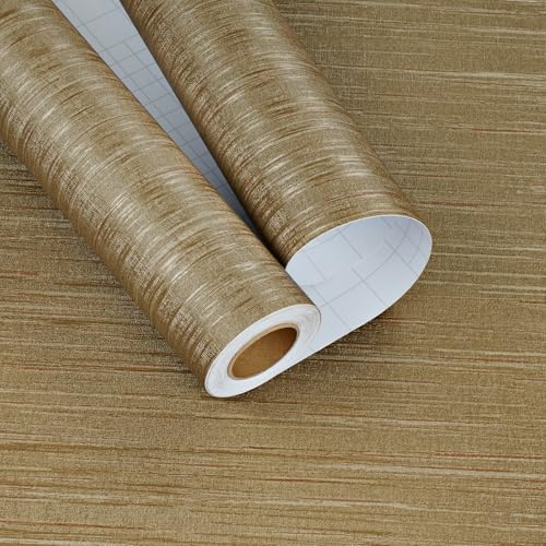 Gold Brown Grasscloth Peel and Stick Wallpaper Gold Contact Paper Brown Textured Wallpaper Fabric Self Adhesive Removable Contact Paper for Countertops Cabinets Liner Renter 15.7"¡¿78.7"