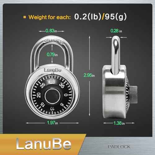 LanuBe Lock Standard Dial Combination Lock, 2 inches. Wide, with Different Combinations, Black Turnplate, Pack of 12; Lock for School, Employee, Gym Sports Locker, Case, Toolbox