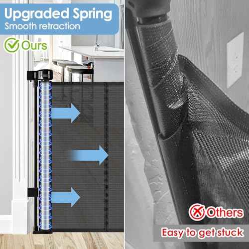 Reinforced Retractable Baby Gates with Support Rods, Extends up to 55¡± Wide, Retractable Dog Gate for Doorways Prevent Bottom Crawling Through, Mesh Pet Gate for Stairs Indoor Outdoor, Black