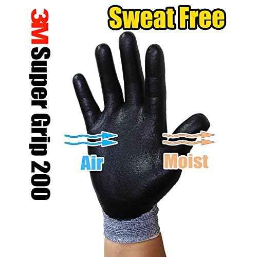 3M Super Grip 200 All Day Comfort Nitrile Foam Coated Work Gloves -10 Pairs (Medium, Gray)