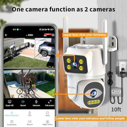 Dual Lens Cameras for Home Security,2.4G/5G PTZ Outdoor Plug-in Camera,Motion Tracking,Night Vision,24/7 Continous Recording,Work With NVR/DVR Surveillance System,Weather Proof,SD/Cloud Storage