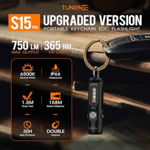 TNENGE S15Pro Keychain Flashlight,750 High Lumen EDC Pocket Flashlight with Clip,USB C Rechargeable Mini Flashlight with Magnet,Suitable for Hiking, Camping, Repair(Black)