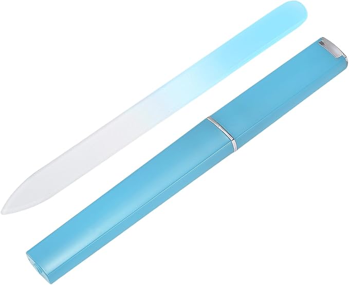 HARFINGTON Glass Nail File Kit 280 Grit Double Sided Professional Manicure Crystal Fingernail Files with Case for Natural Nail Art Shine Polishing Buffer, Light Blue
