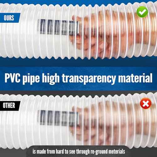 Heavy PVC 2 1/2" x 50' Dust Collection System, Flexible Clear Debris and Fume Collection Hose with Stainless Steel Hose Clamps, Ideal for Shop Vacuums and Dust Collectors with 2 1/2" Ports