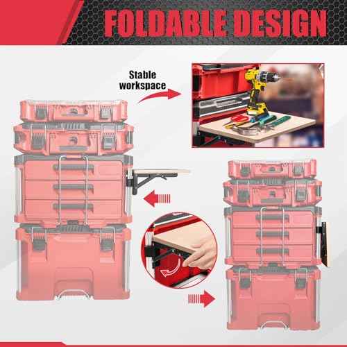 Heavy Duty Foldable Work Table Compatible with Milwaukee Packout Toolbox,Side Storage for Your Packout System