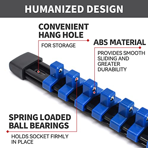 Socket Organizer Drive ABS Tools-Socket Holder, Premium Quality 9 Pieces Holders Kit 1/4-Inch x 48 Clips, 3/8-Inch x 45 Clips, 1/2-Inch x 36 Clips