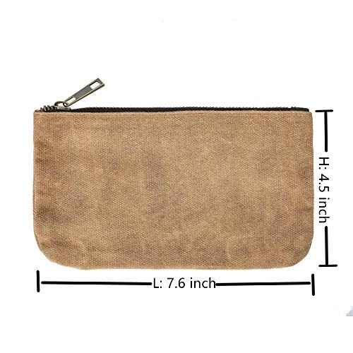 Tool Pouch, Heavy Duty 16oz Waxed Canvas Metal Zipper Tool Bags, Water Resistant, Durable, 4pc Set (7.6x4.5 inches)